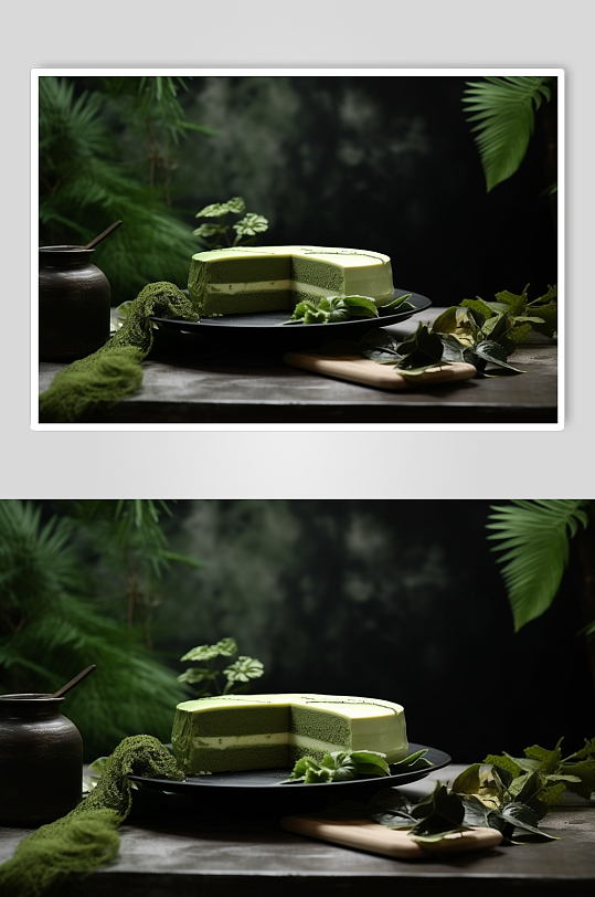 AI数字艺术清新抹茶蛋糕甜品摄影图片
