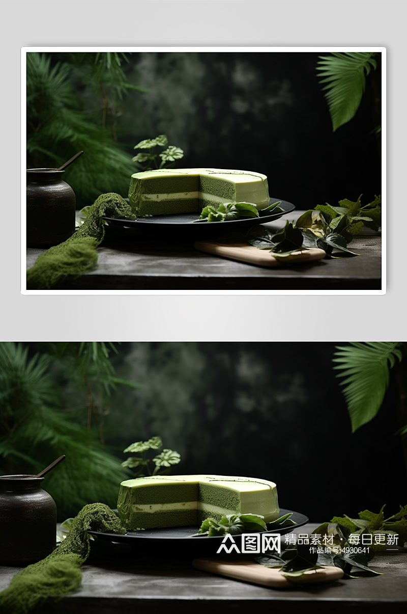AI数字艺术清新抹茶蛋糕甜品摄影图片素材
