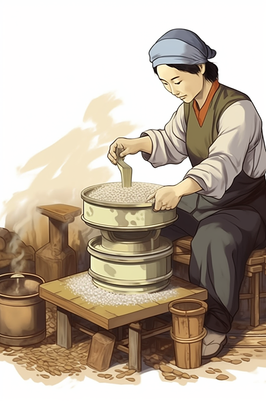 AI数字艺术腊月习俗二十五磨豆腐插画
