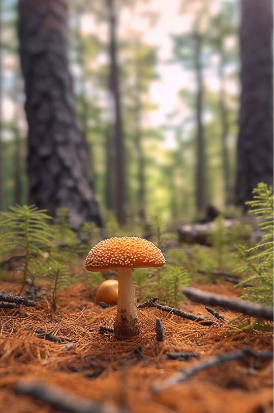 AI数字艺术清新森林里的蘑菇摄影图片