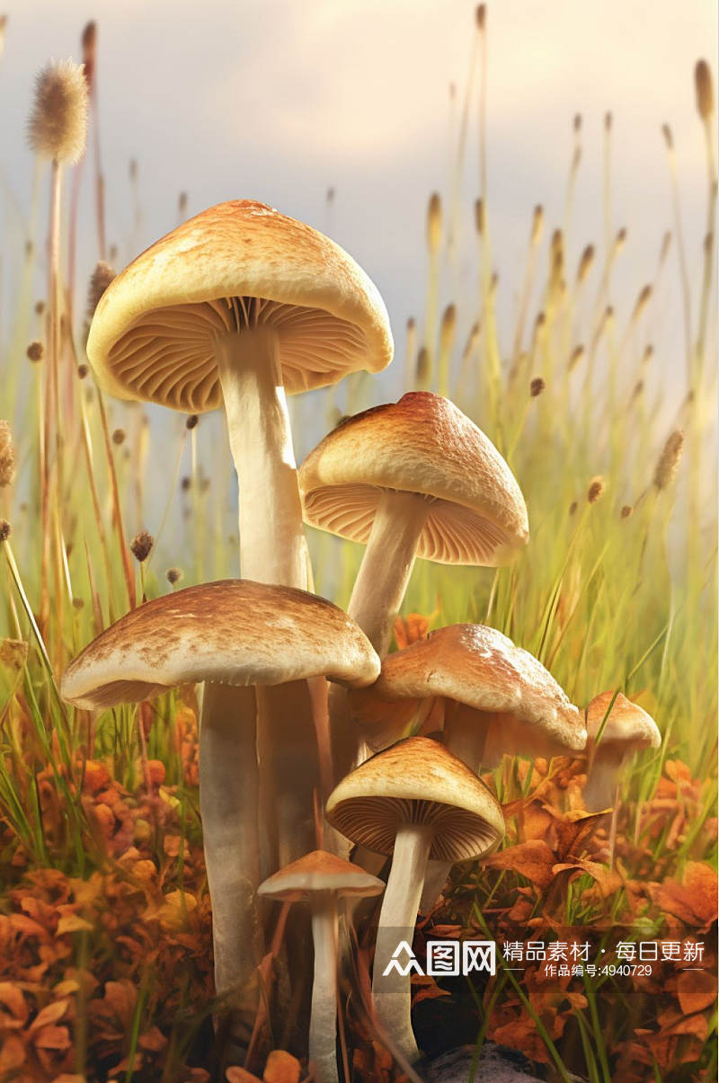 AI数字艺术超清森林里的蘑菇摄影图片素材