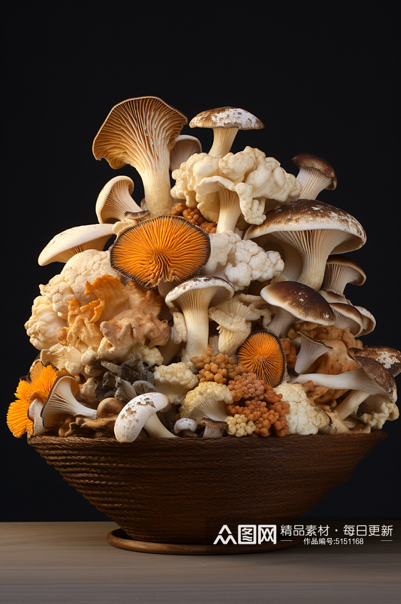 AI数字艺术蘑菇菌菇拼盘摄影图素材