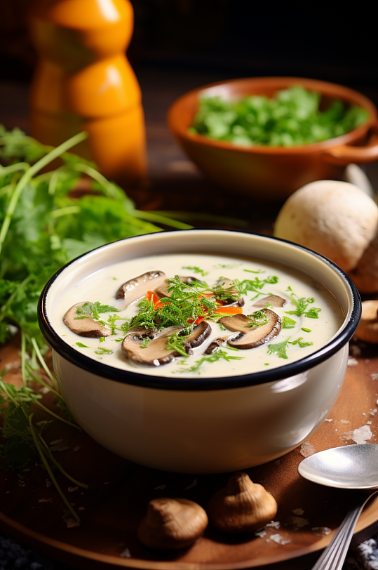 AI数字艺术蘑菇菌菇汤美食摄影图-众图网