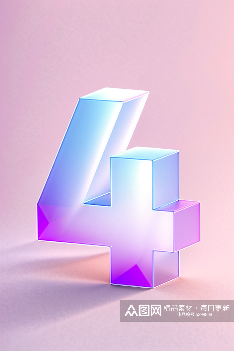 AI数字艺术磨砂玻璃材质数字4图片素材下载-众图网