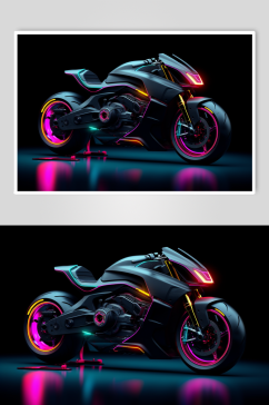AI数字艺术霓虹光科技感摩托车图片