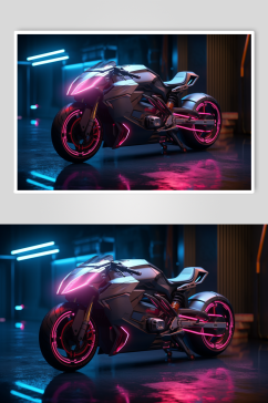 AI数字艺术霓虹光科技感摩托车图片
