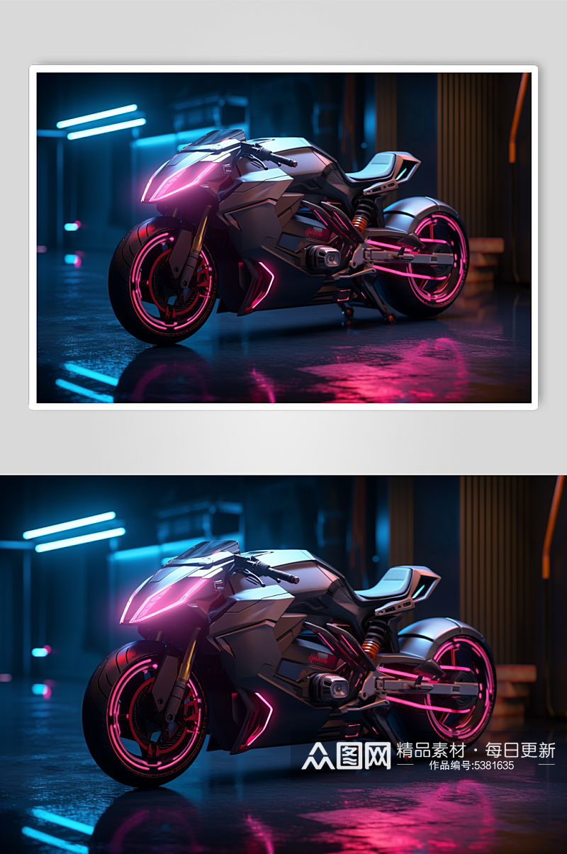 AI数字艺术霓虹光科技感摩托车图片素材