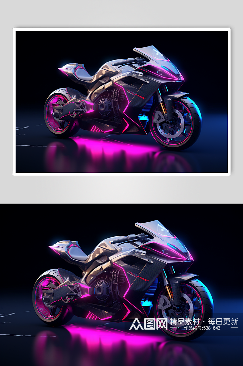AI数字艺术霓虹光科技感摩托车图片素材