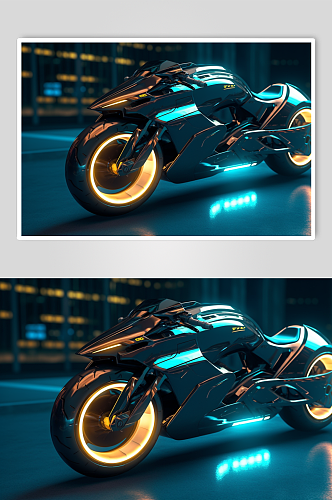 AI数字艺术创意霓虹光摩托车交通工具图片
