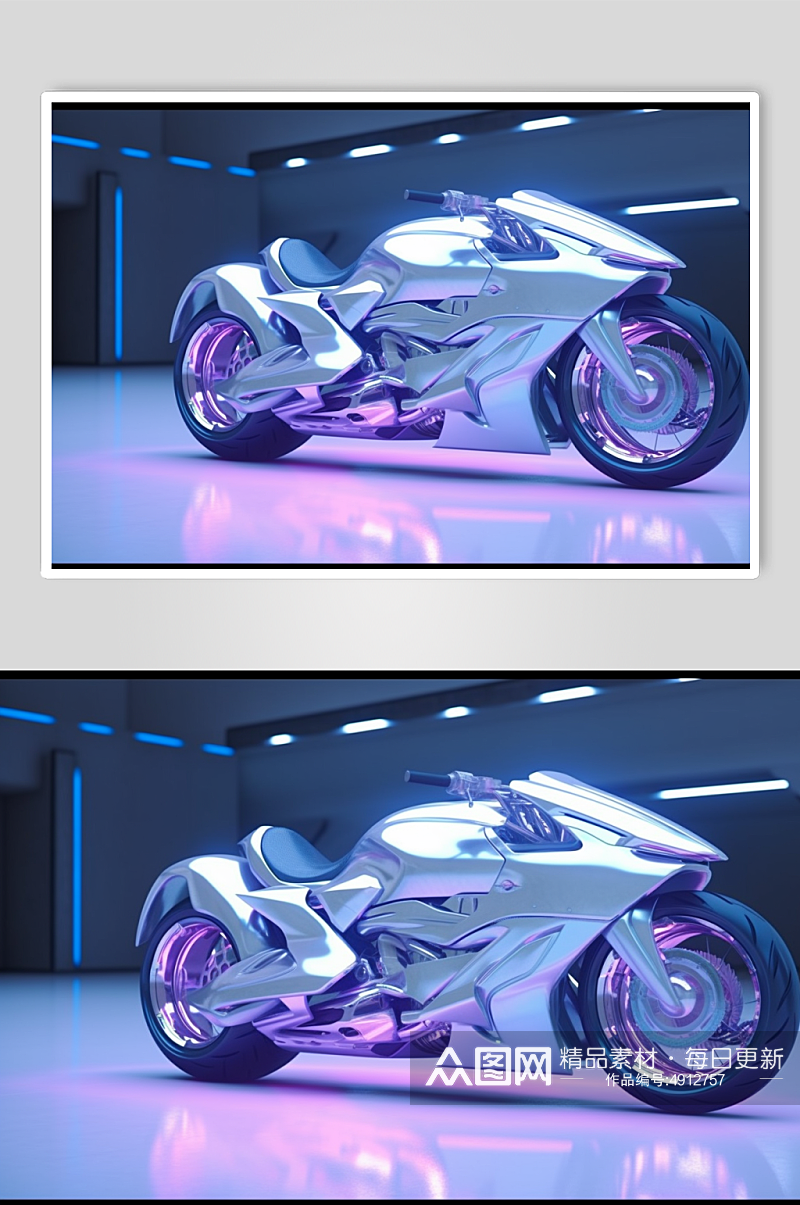 AI数字艺术创意霓虹光摩托车交通工具图片素材