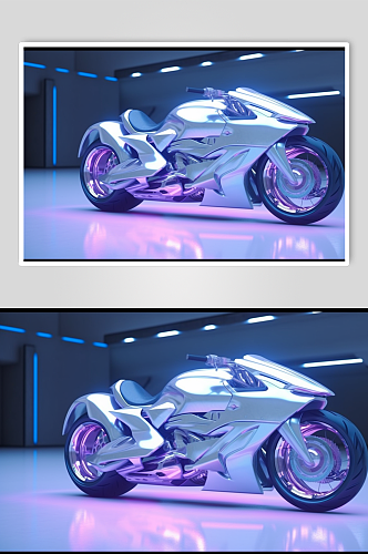 AI数字艺术创意霓虹光摩托车交通工具图片