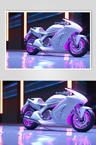 AI数字艺术创意霓虹光摩托车交通工具图片