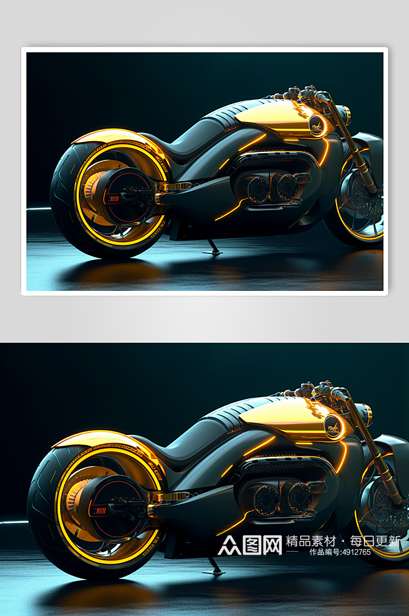 AI数字艺术创意霓虹光摩托车交通工具图片素材