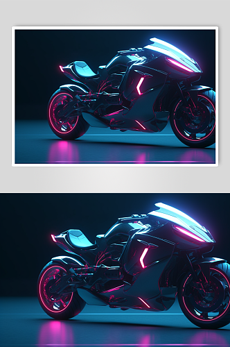 AI数字艺术炫酷霓虹光摩托车交通工具图片