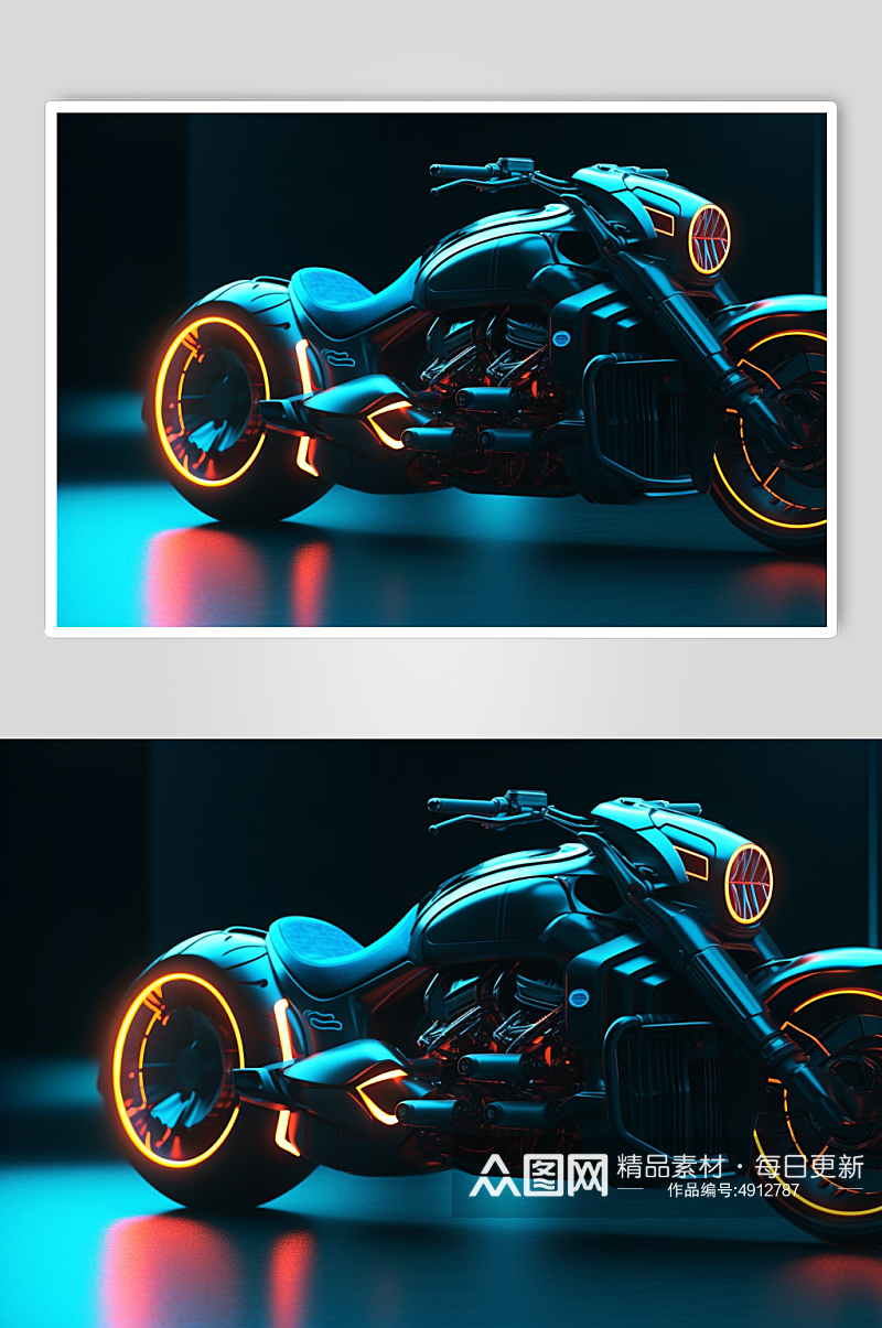 AI数字艺术炫酷技感摩托车交通工具图片素材