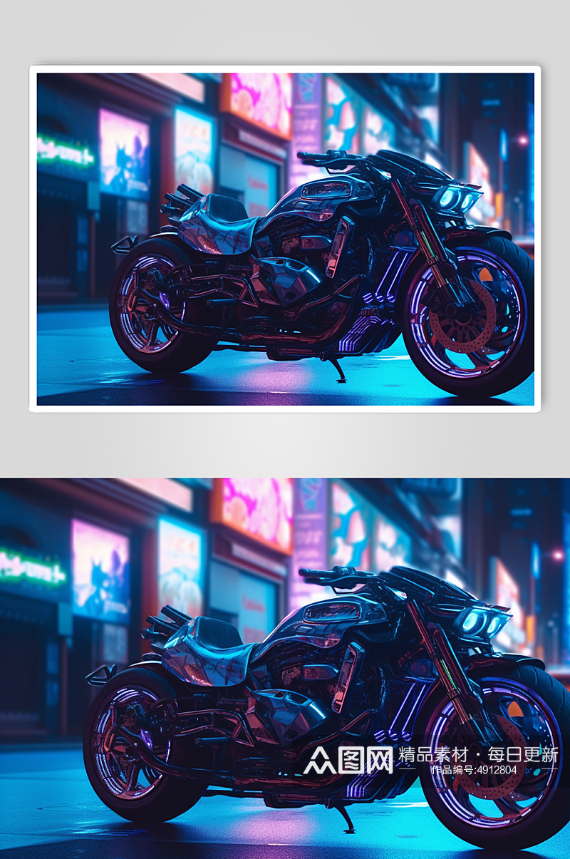 AI数字艺术原创技感摩托车交通工具图片素材
