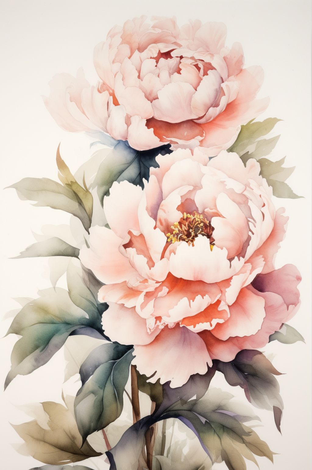 AI数字艺术粉色牡丹花水彩素材