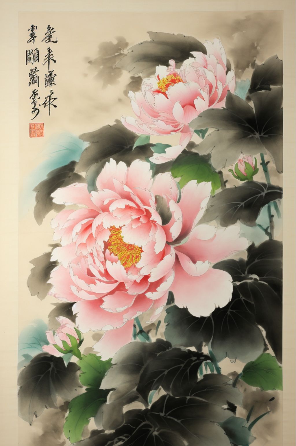 AI数字艺术粉色牡丹花水彩素材