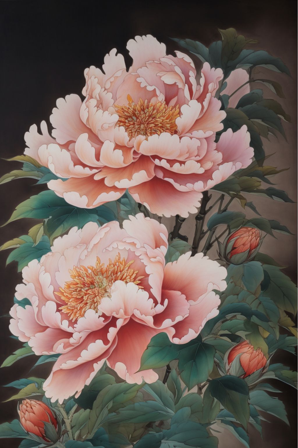 AI数字艺术粉色牡丹花水彩素材