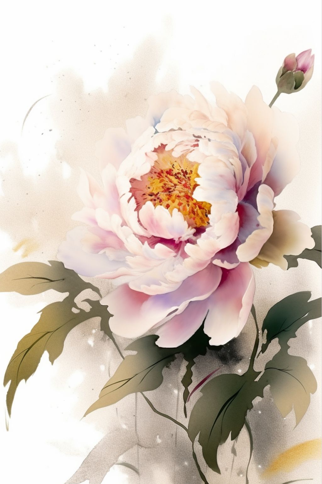 AI数字艺术粉色牡丹花水彩素材