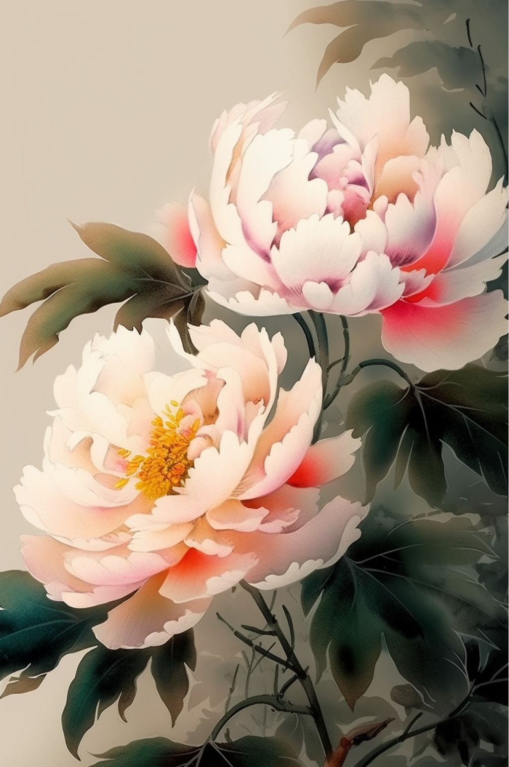 AI数字艺术粉色牡丹花水彩素材