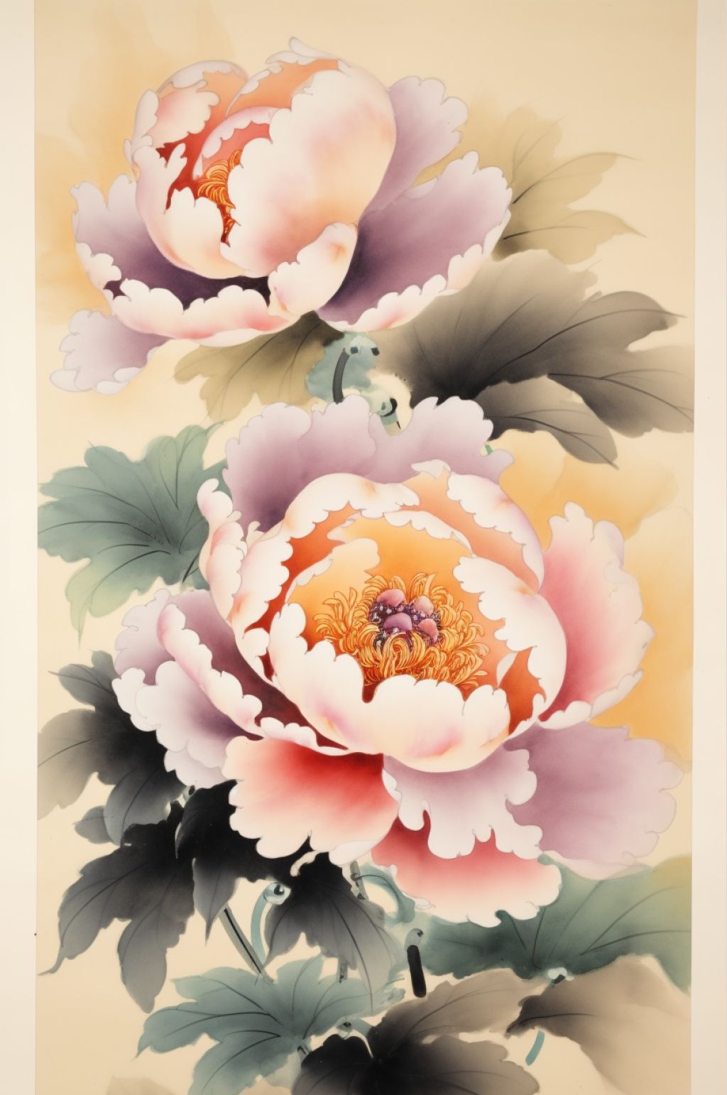 AI数字艺术粉色牡丹花水彩素材
