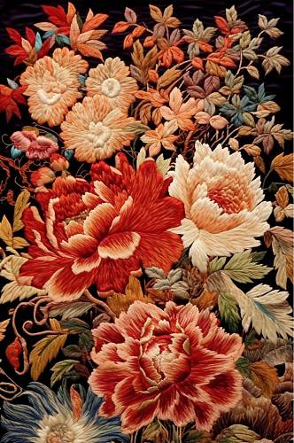 AI数字艺术手绘中国风牡丹花卉刺绣装饰画