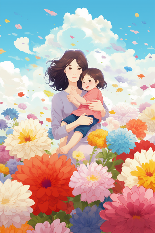 AI数字艺术手绘母乳喂养母婴温馨插画