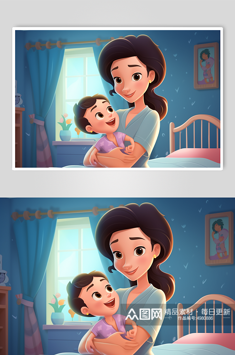 AI数字艺术创意母乳喂养母婴温馨插画素材