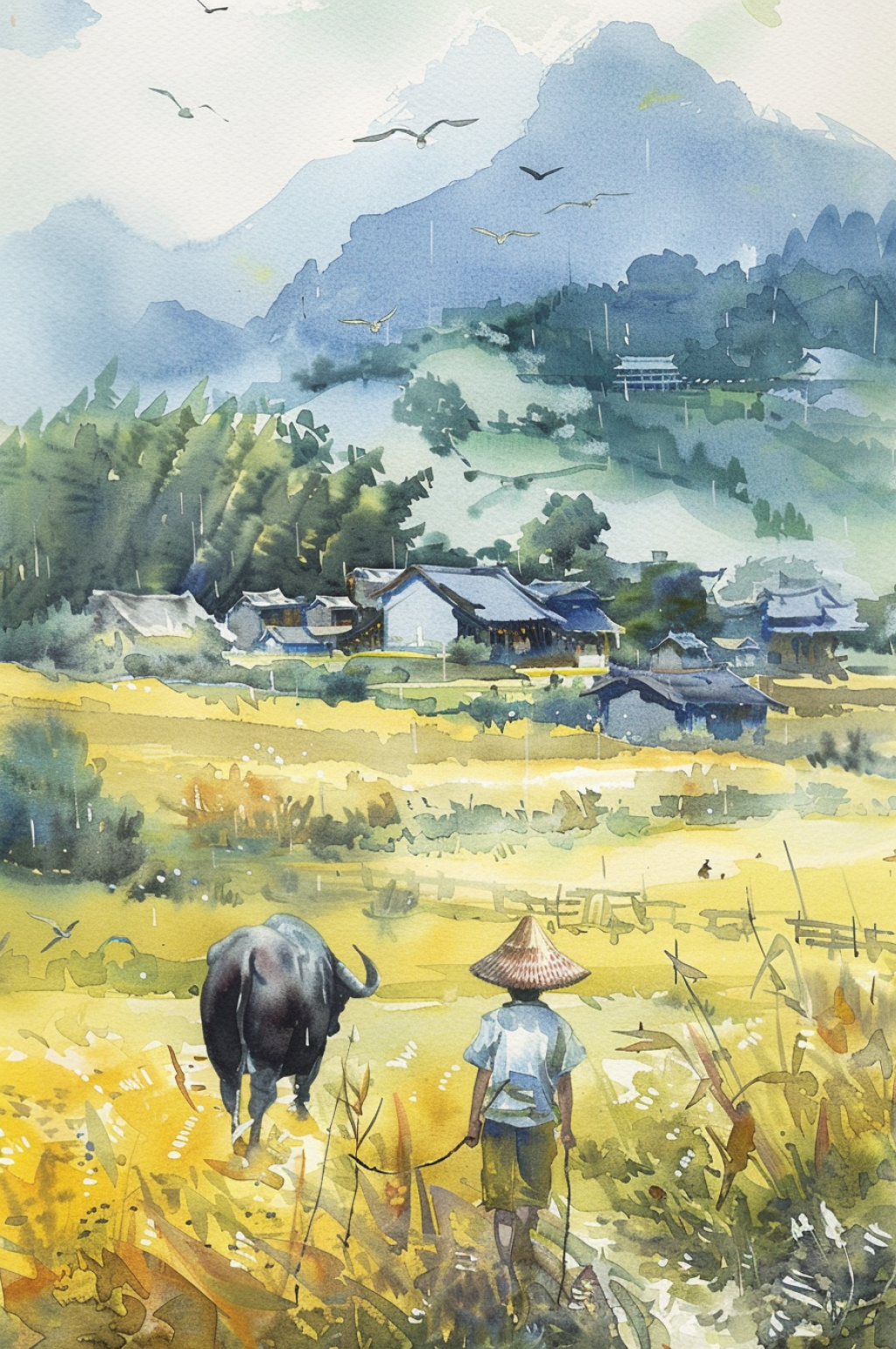 AI数字艺术清明节中国风牧童插画素材