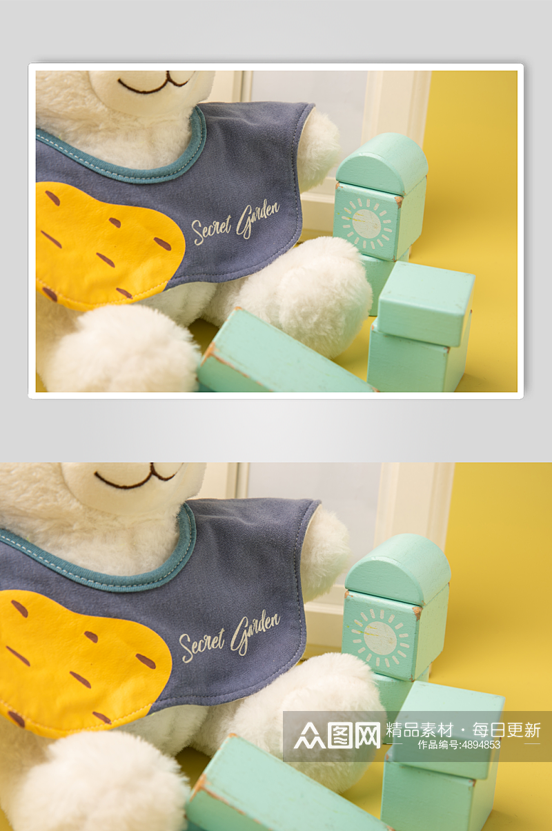 竹筐毛巾玩具熊母婴用品摄影图片素材