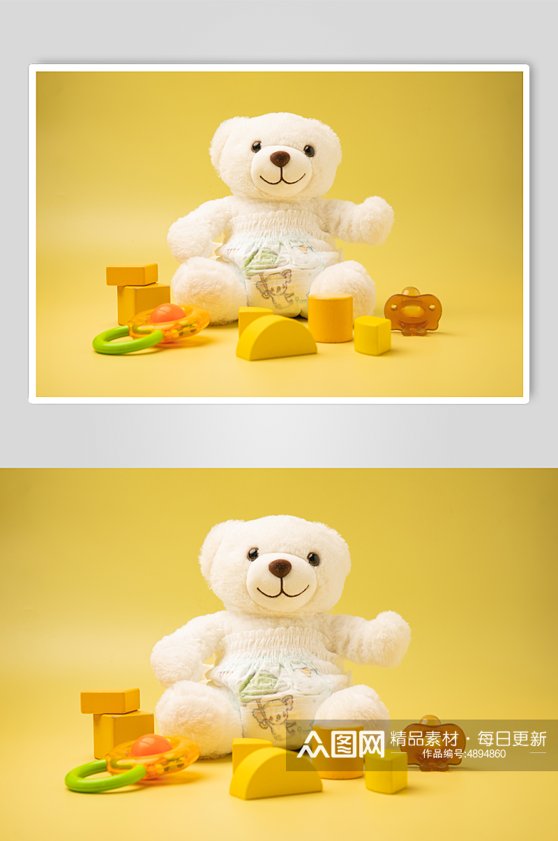 黄色玩具熊积木母婴用品摄影图片素材