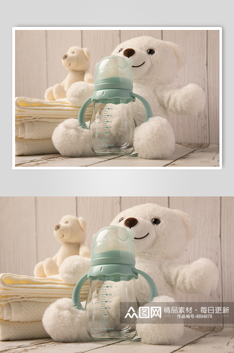 绿色安全硅胶奶瓶母婴用品摄影图片素材