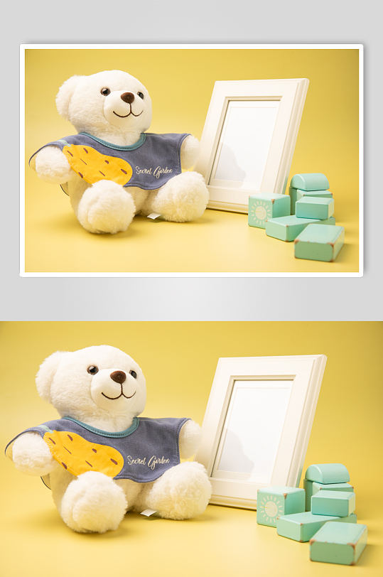 黄色玩具熊积木母婴用品摄影图片
