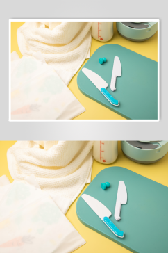 绿色儿童刀餐具母婴用品摄影图片