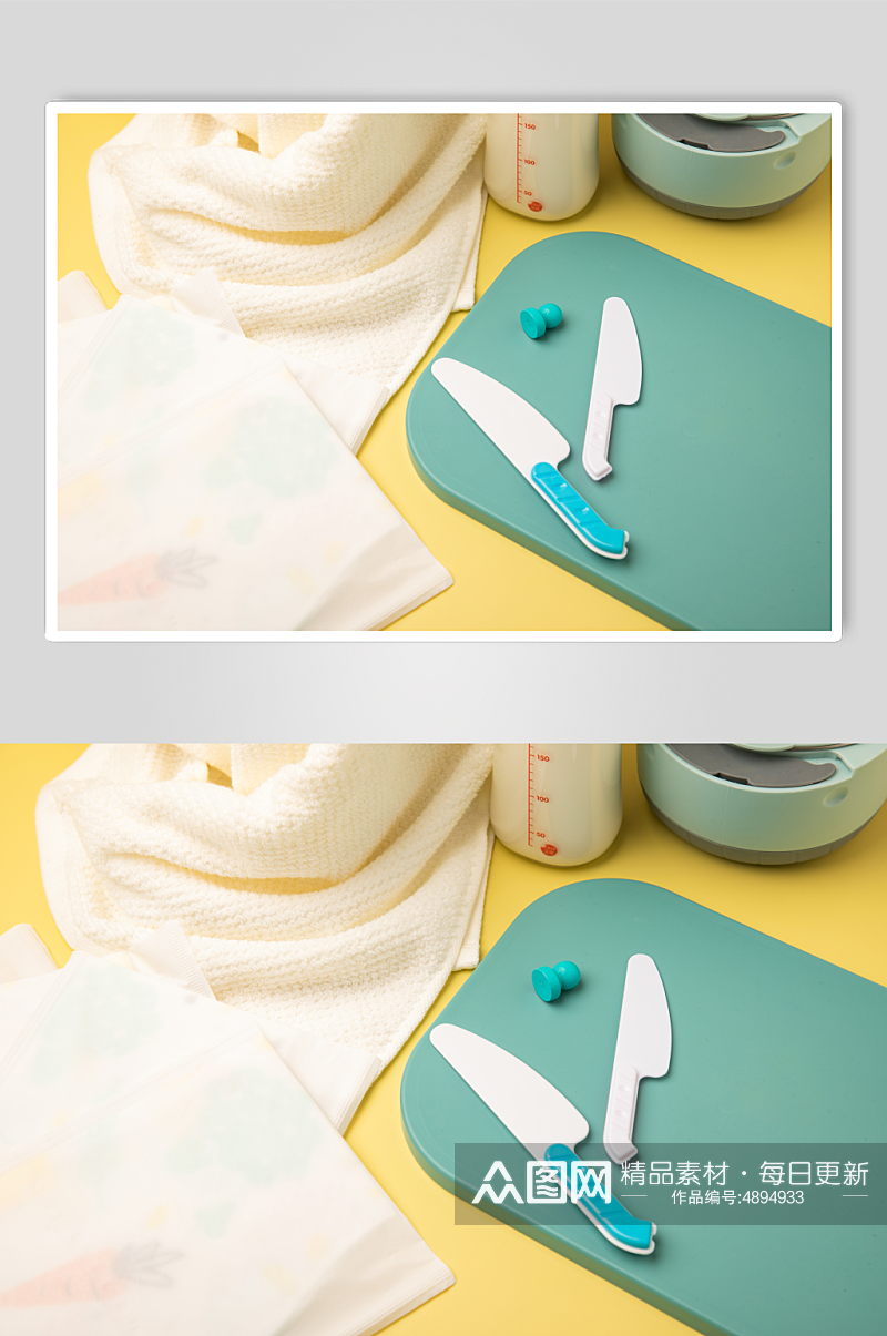 绿色儿童刀餐具母婴用品摄影图片素材