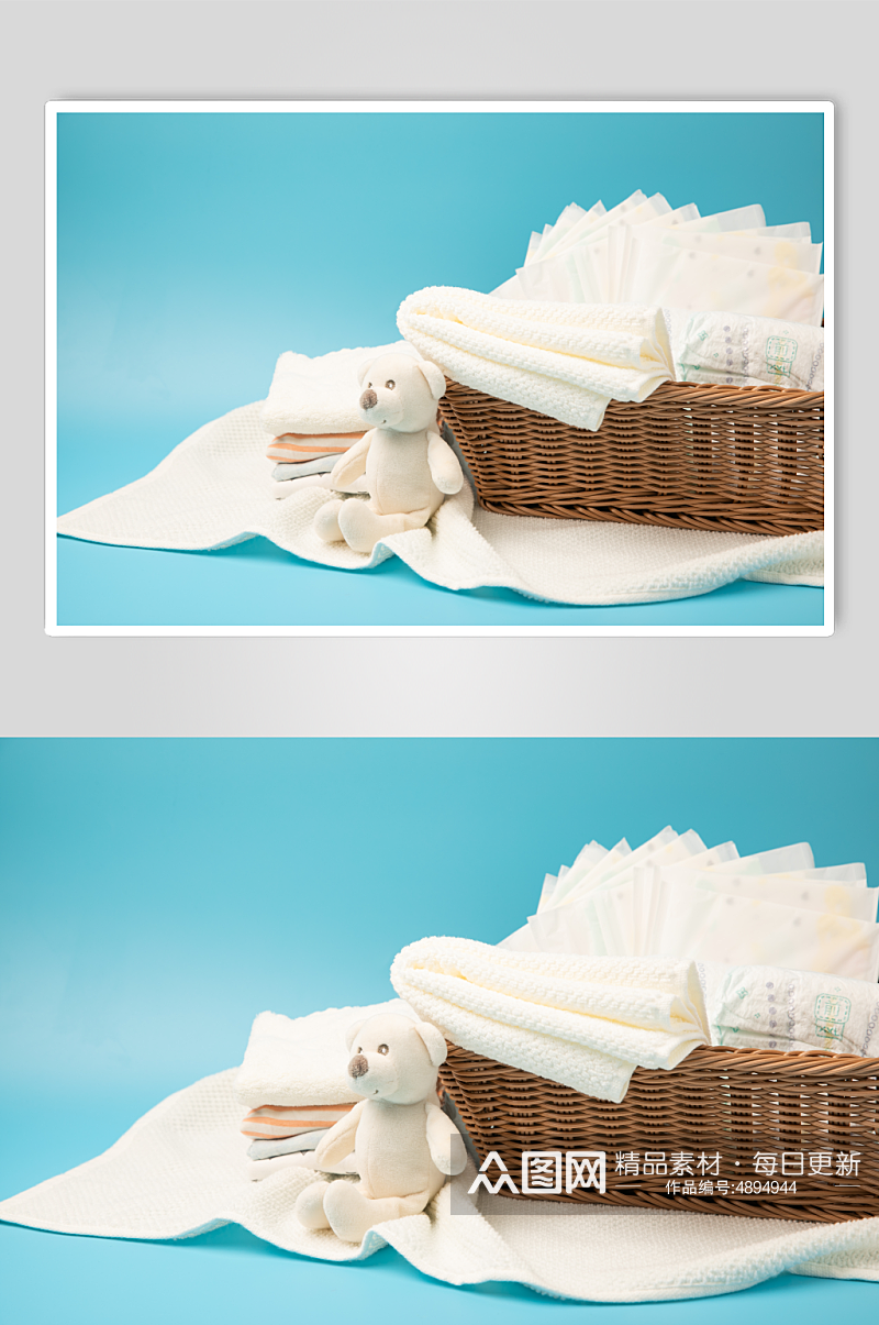 叠毛巾玩具熊母婴用品摄影图片素材