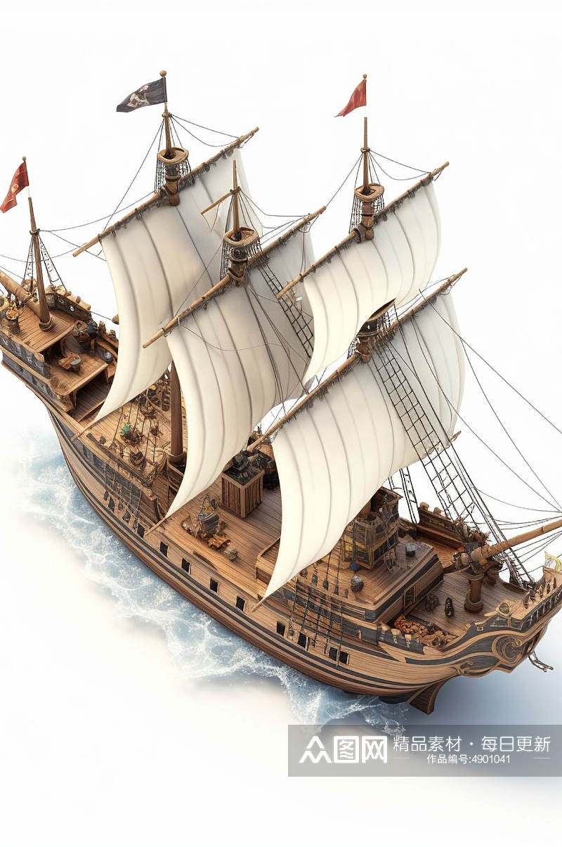 AI数字艺术极简古老木质帆船交通工具图片素材
