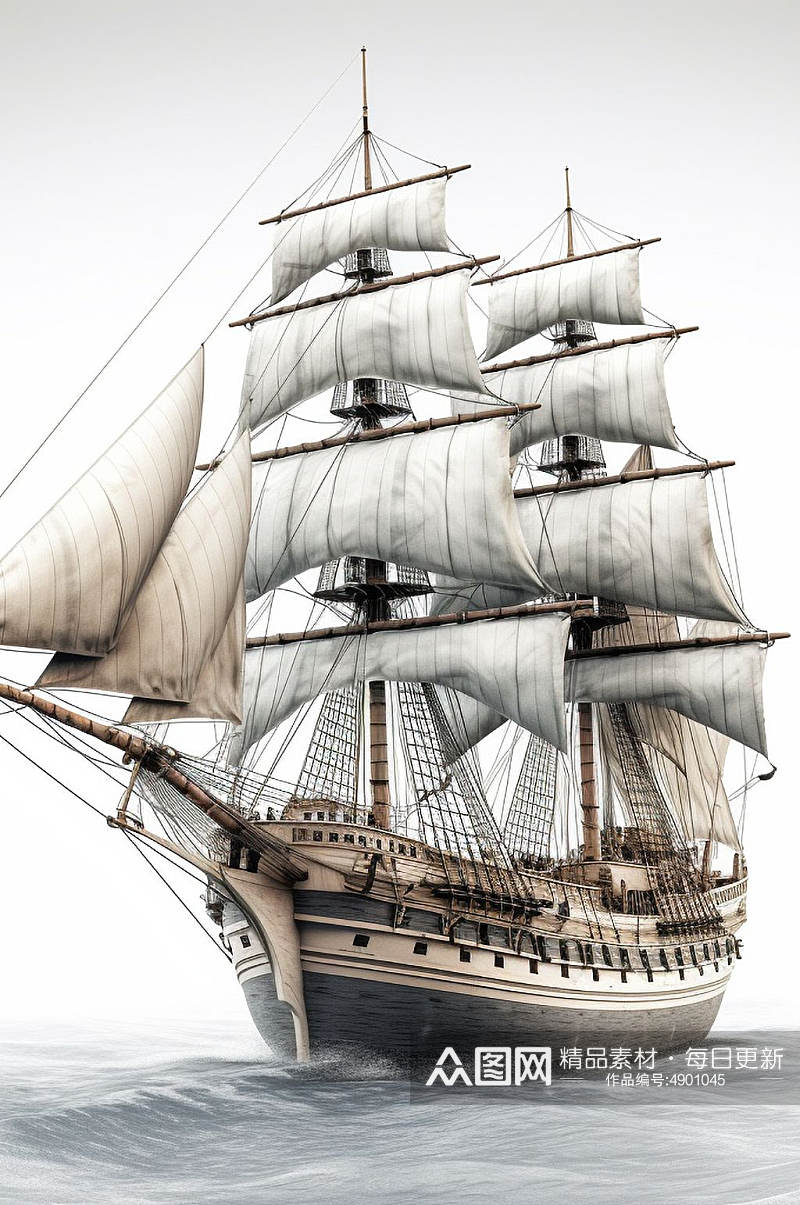 AI数字艺术极简古老木质帆船交通工具图片素材