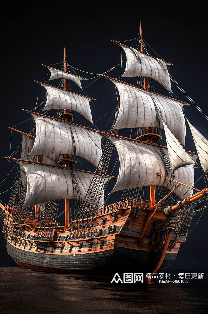 AI数字艺术简约复古木质帆船交通工具图片素材