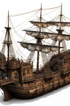 AI数字艺术简约复古木质帆船交通工具图片