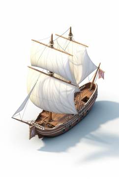 AI数字艺术简洁古代木质帆船交通工具图片