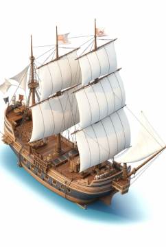 AI数字艺术简洁古代木质帆船交通工具图片