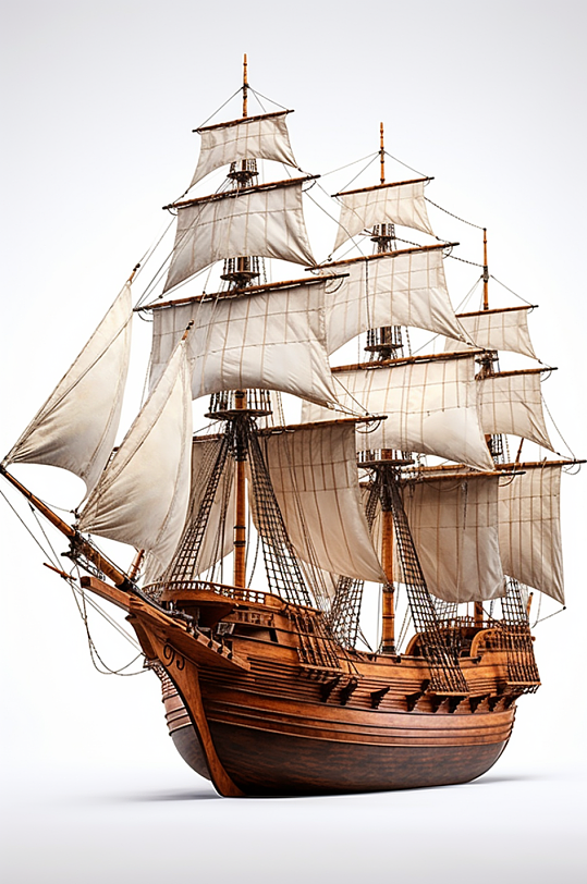 AI数字艺术木质帆船交通工具图片