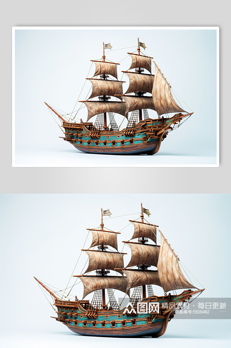 AI数字艺术木质帆船交通工具图片素材