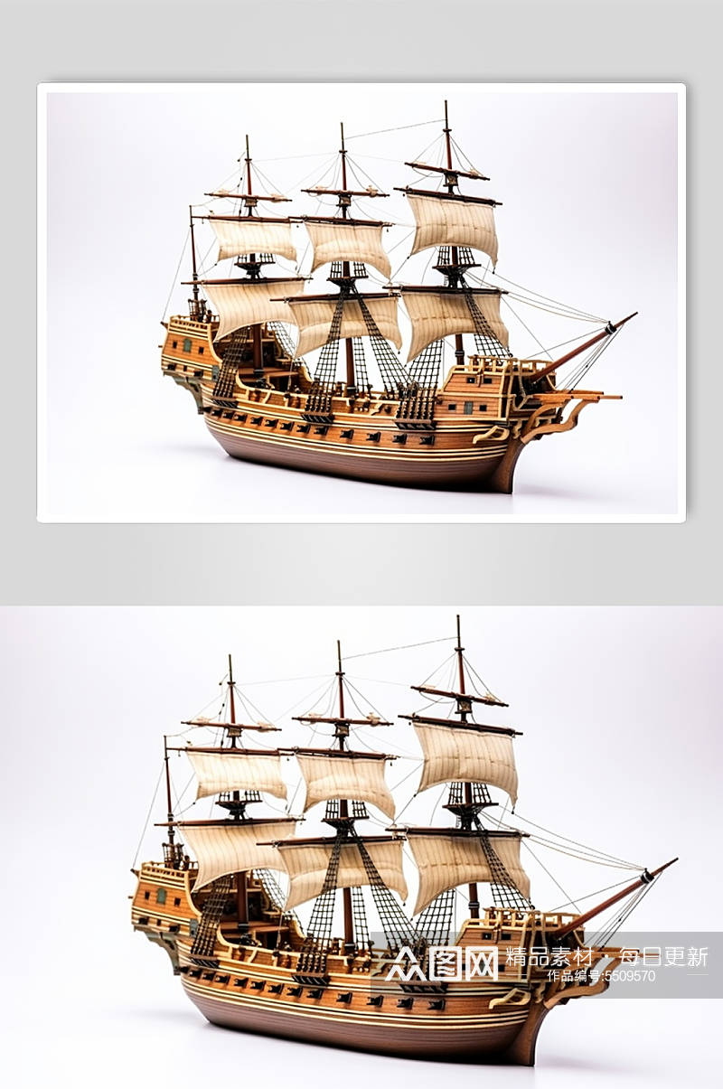 AI数字艺术木质帆船交通工具图片素材