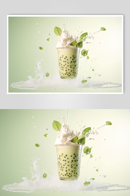 AI数字艺术春季春天奶茶摄影图