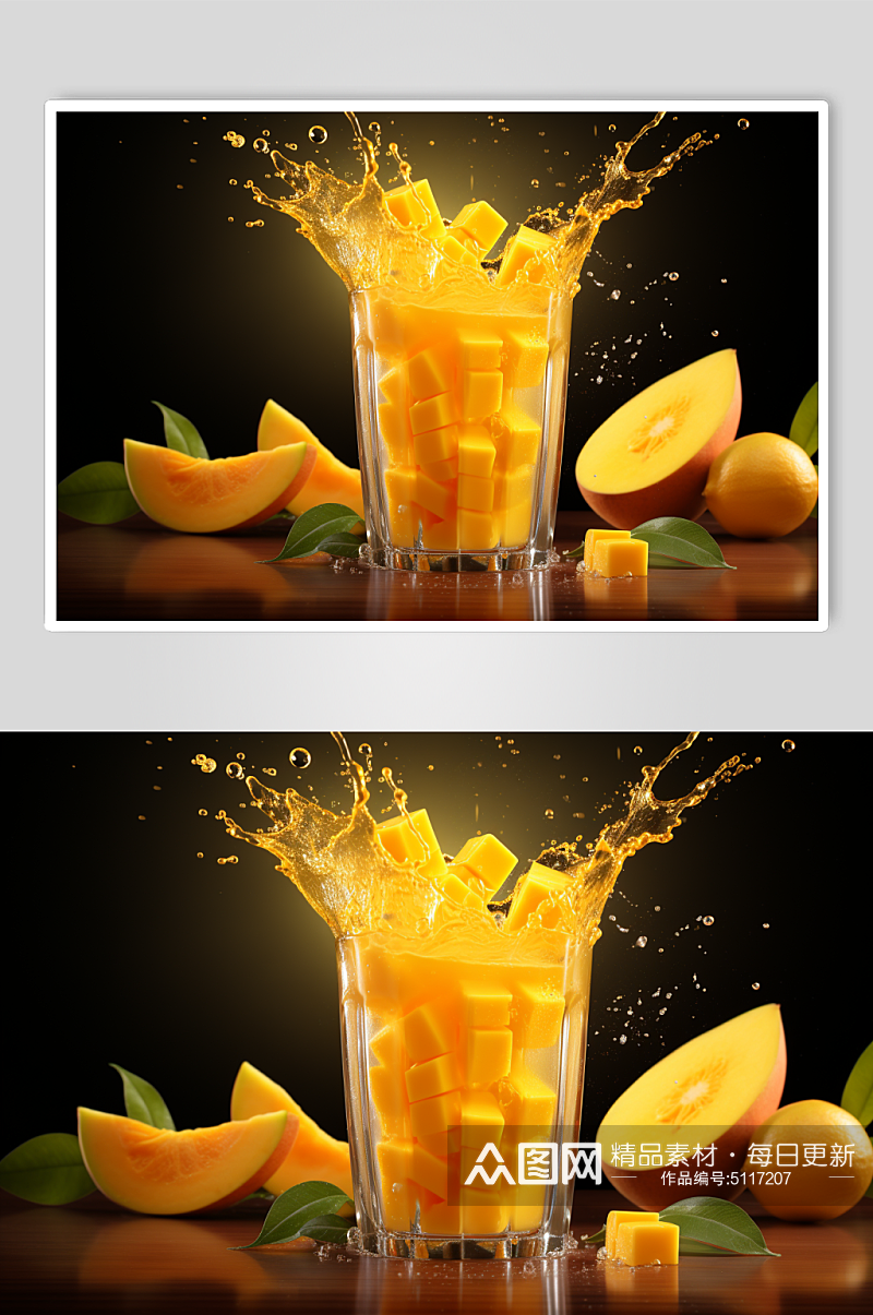 AI数字艺术水果奶茶饮品飞溅摄影图素材