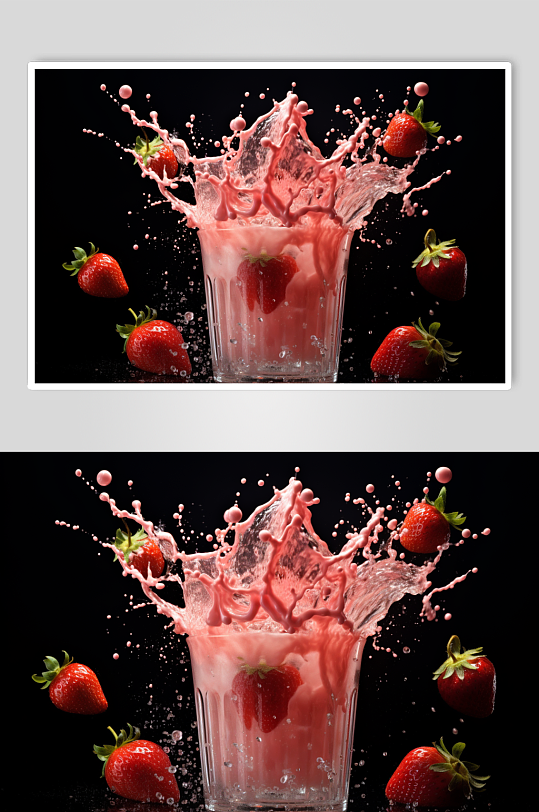 AI数字艺术水果奶茶饮品飞溅摄影图