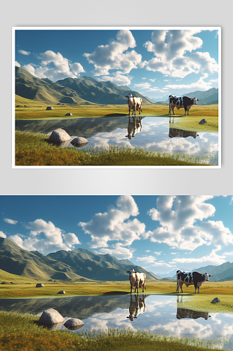 AI数字艺术创意奶牛动物摄影图片